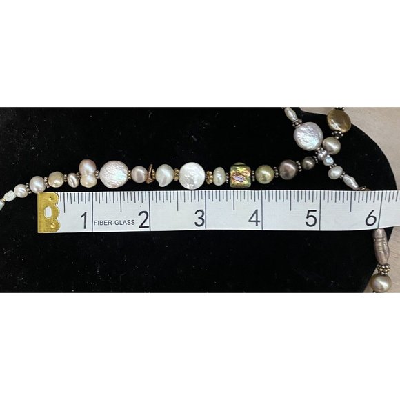 Genuine Baroque Coin Salt Water Pearls Crystals Necklace Sterling Silver - Picture 12 of 12